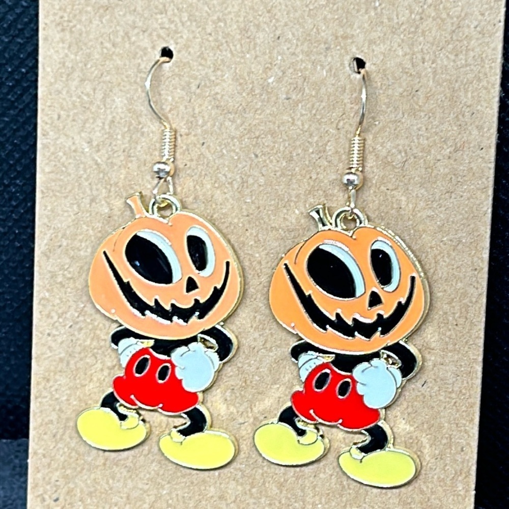 🔥🔥Disney Mickey Mouse Halloween Jack-o-Lantern Pumpkin Dangle Earrings